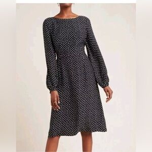 Anthropologie Black and White Polka Dot Long Sleeve Dress
